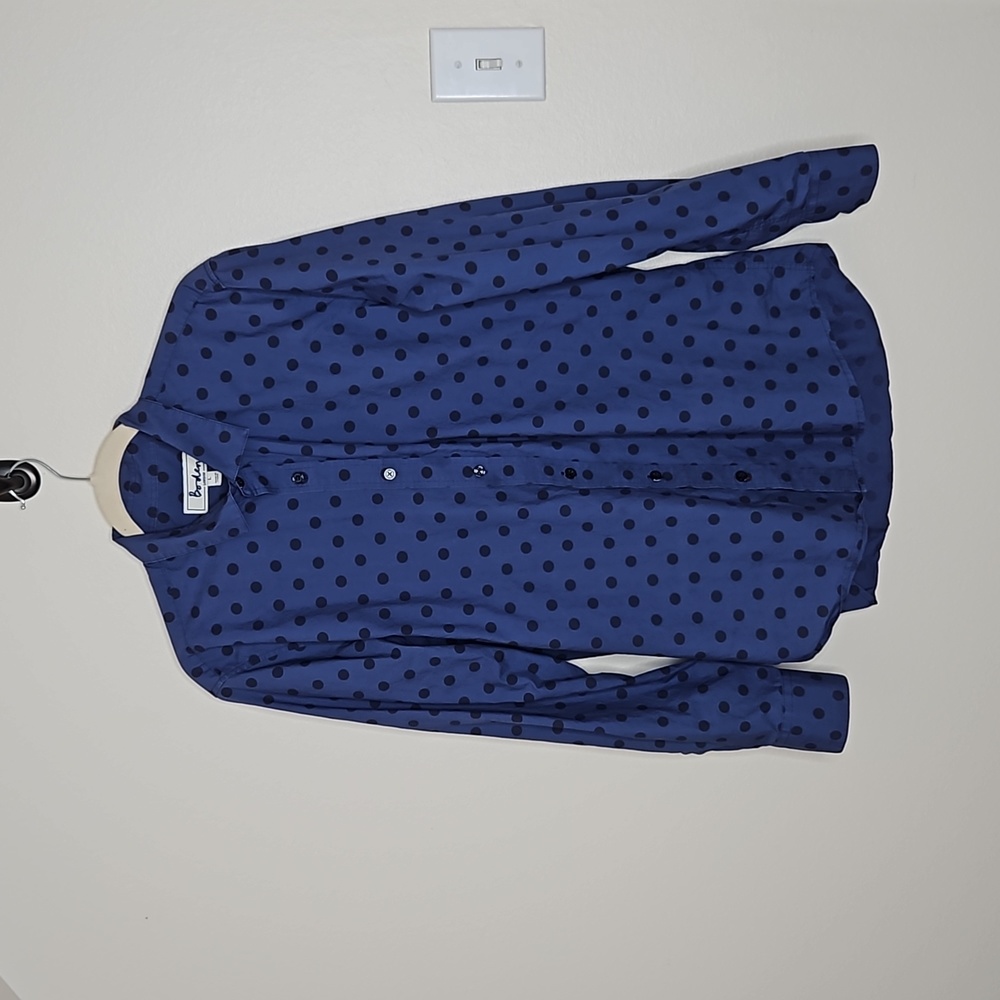 Boden Men's Blue Polka Dot Cotton Button Down Shirt Size Large